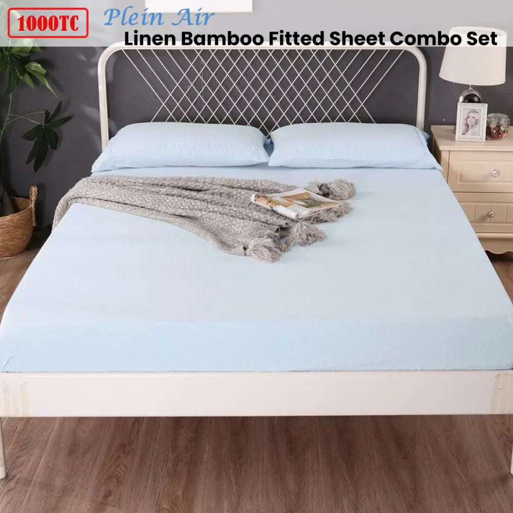 Ramesses 1000TC Linen Bamboo Fitted Sheet Combo Set Plein Air Queen - Home & Garden > Bedding > Bed Sheets