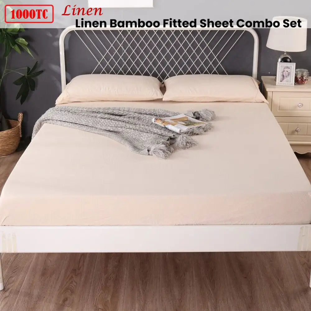 Ramesses 1000TC Linen Bamboo Fitted Sheet Combo Set Linen Queen - Home & Garden > Bedding > Bed Sheets