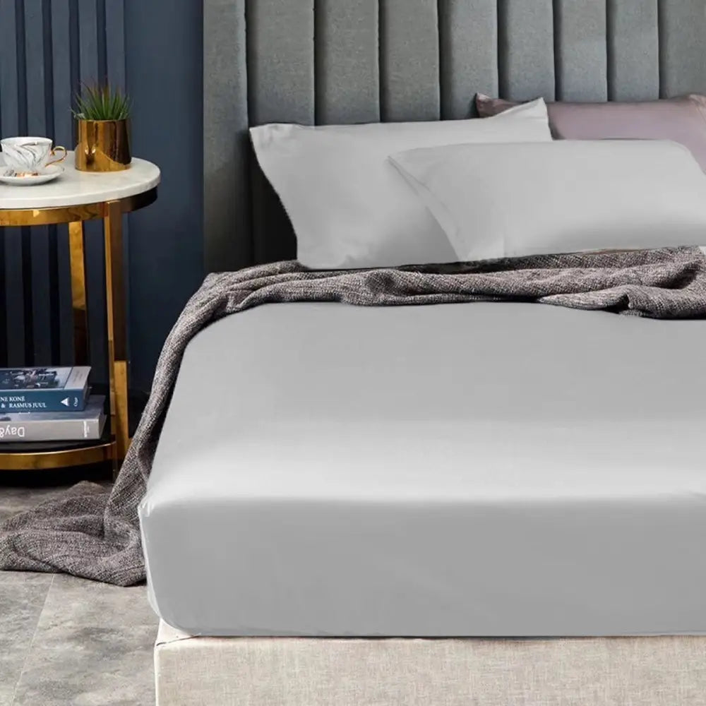 Ramesses 1500TC Elite Egyptian Cotton Sateen Fitted Sheet Combo Set Silver King Single - Home & Garden > Bedding > Bed