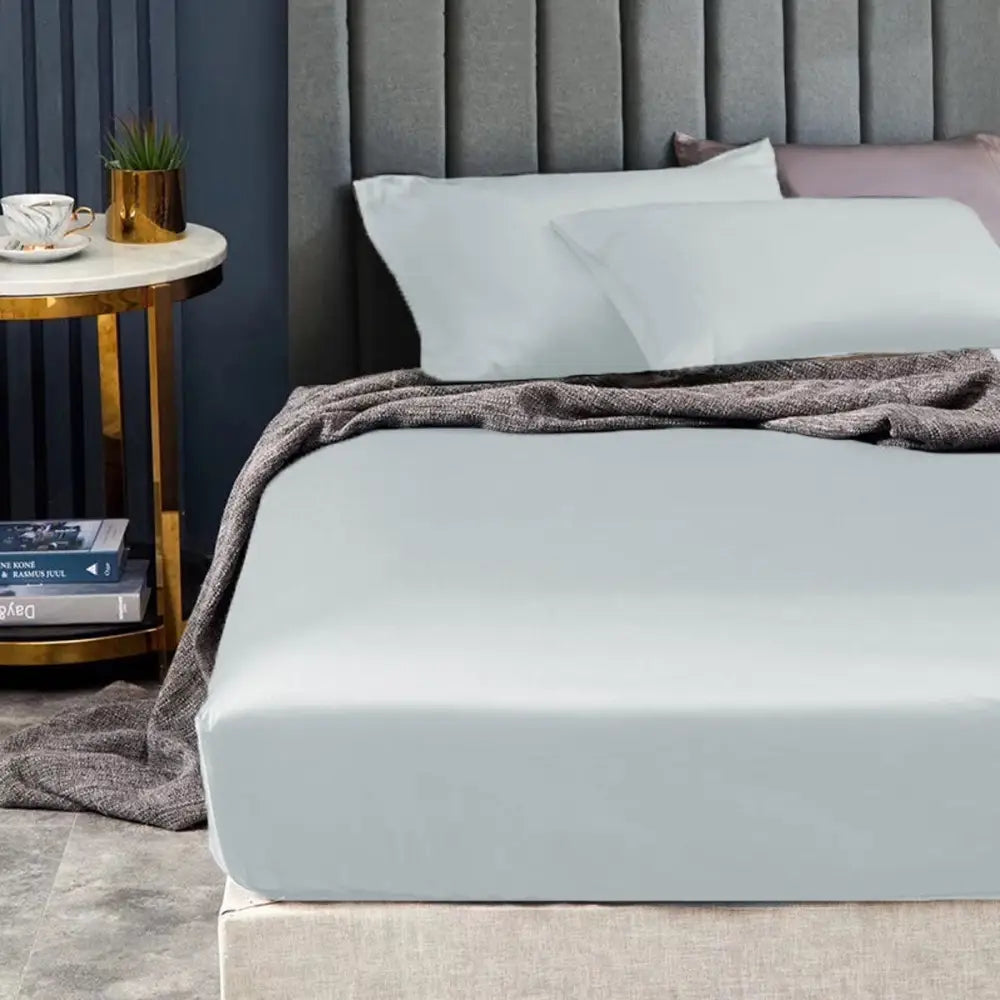 Ramesses 1500TC Elite Egyptian Cotton Sateen Fitted Sheet Combo Set Ice Blue Single - Home & Garden > Bedding > Bed