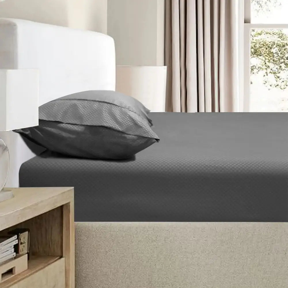 Ramesses 2000TC Bamboo Embossed Fitted Sheet Combo Set Charcoal King - Home & Garden > Bedding > Bed Sheets