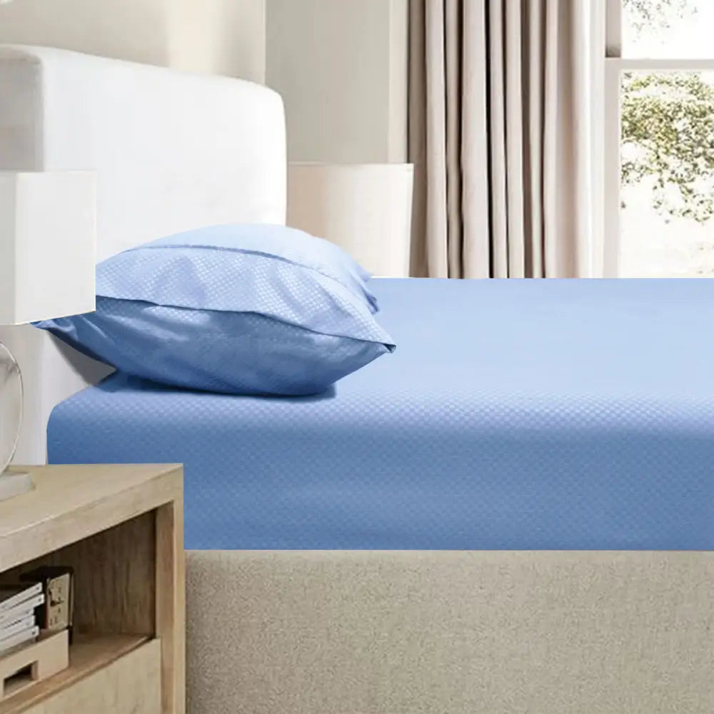 Ramesses 2000TC Bamboo Embossed Fitted Sheet Combo Set Mid Blue King - Home & Garden > Bedding > Bed Sheets