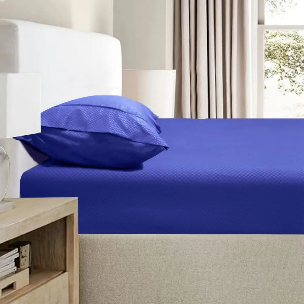 Ramesses 2000TC Bamboo Embossed Fitted Sheet Combo Set Royal Blue Queen - Home & Garden > Bedding > Bed Sheets