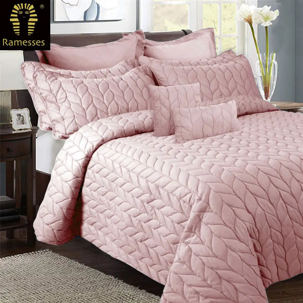 Ramesses 9 Piece Ultrasonic Comforter Set Queen Rose Pink - Home & Garden > Bedding