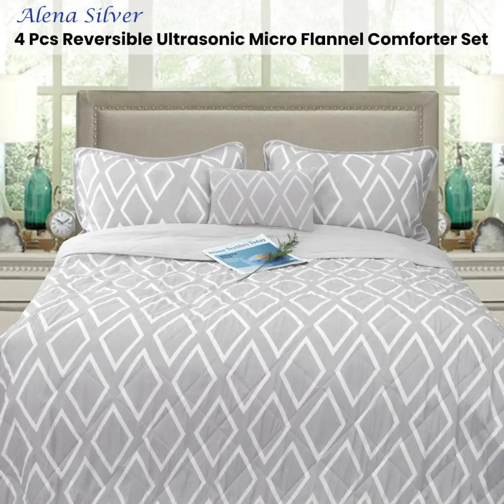 Ramesses Alena Silver 4 Pcs Ultrasonic Comforter Set Queen - Home & Garden > Bedding > Bed Sheets