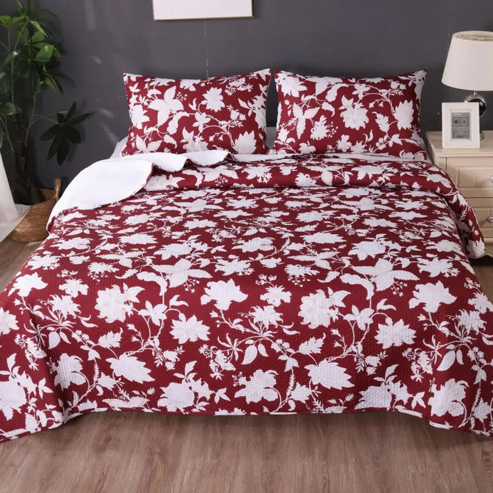 Ramesses Spring Red 3 Pcs Bamboo Blend Ultrosonic Reversible Comforter Set King - Home & Garden > Bedding > Bed Sheets