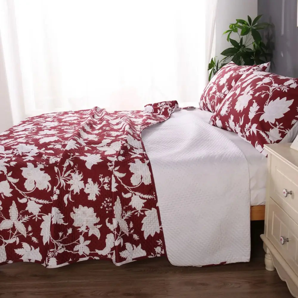 Ramesses Spring Red 3 Pcs Bamboo Blend Ultrosonic Reversible Comforter Set King - Home & Garden > Bedding > Bed Sheets