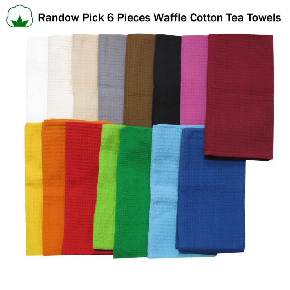 Random Pick Set of 6 100% Cotton Waffle Tea Towels - 50 x 70 cm - Home & Garden > Kitchenware