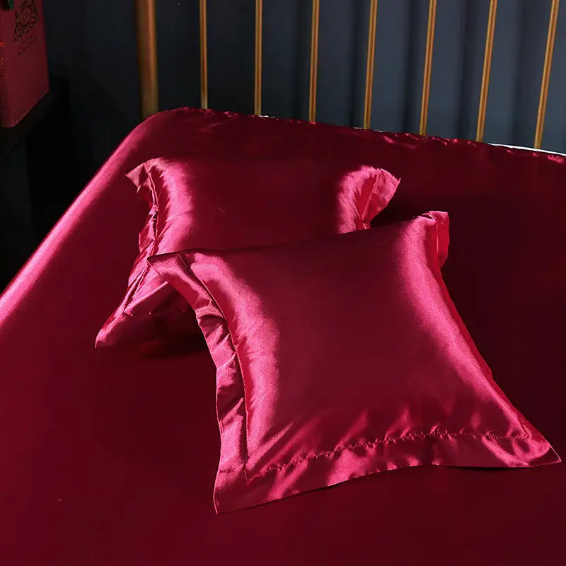 Red 2 PCS Faux Silk Pillow Covers - Cooling Ice Silk Satin Cushion Covers - 45x45cm - Home & Garden > Bedding >