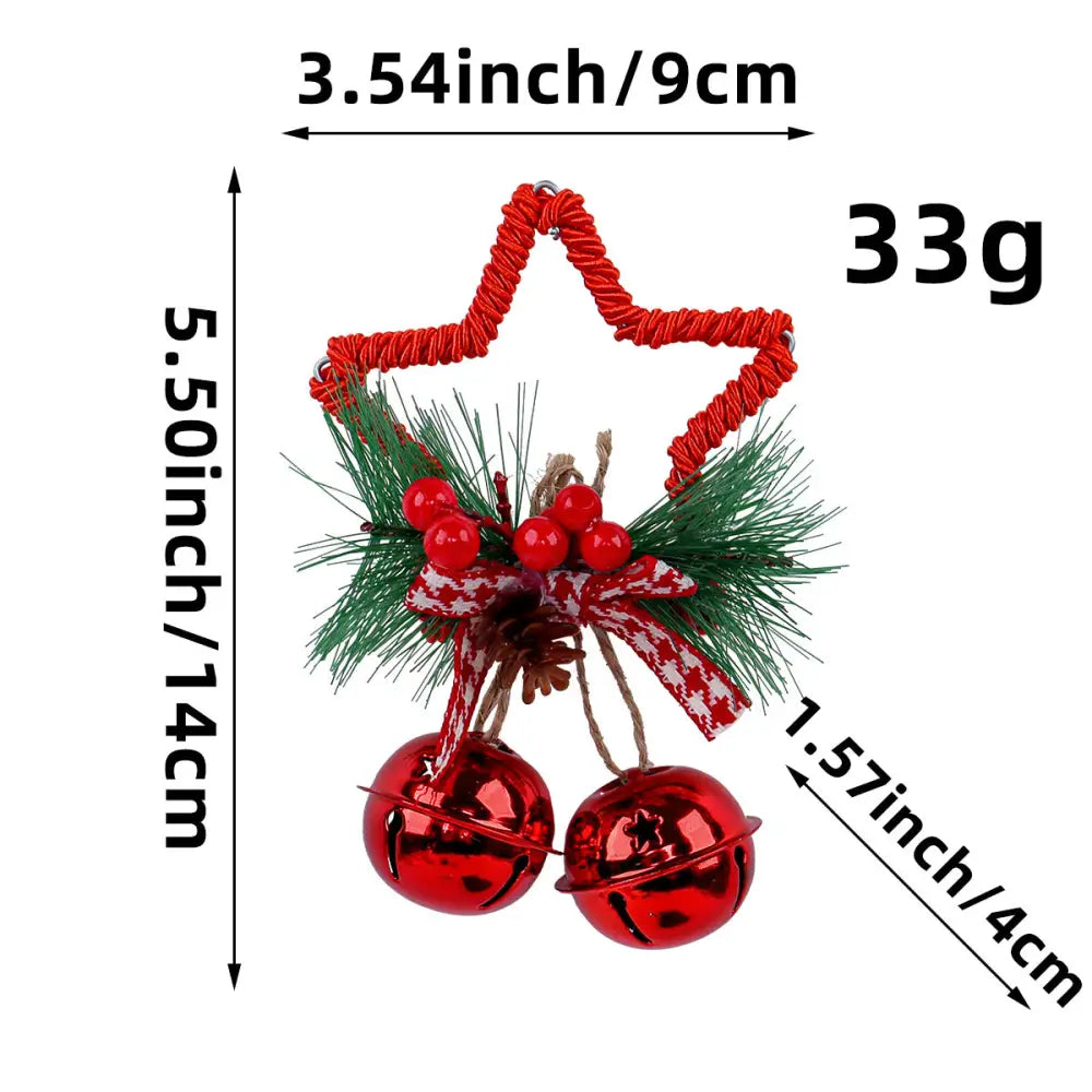 Red Star Christmas Ornament with Bells and Pinecone - Holiday Wreath Decoration 10 pieces - Occasions > Christmas >