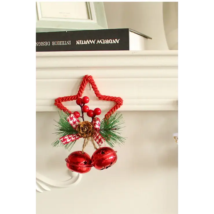 Red Star Christmas Ornament with Bells and Pinecone - Holiday Wreath Decoration 10 pieces - Occasions > Christmas >