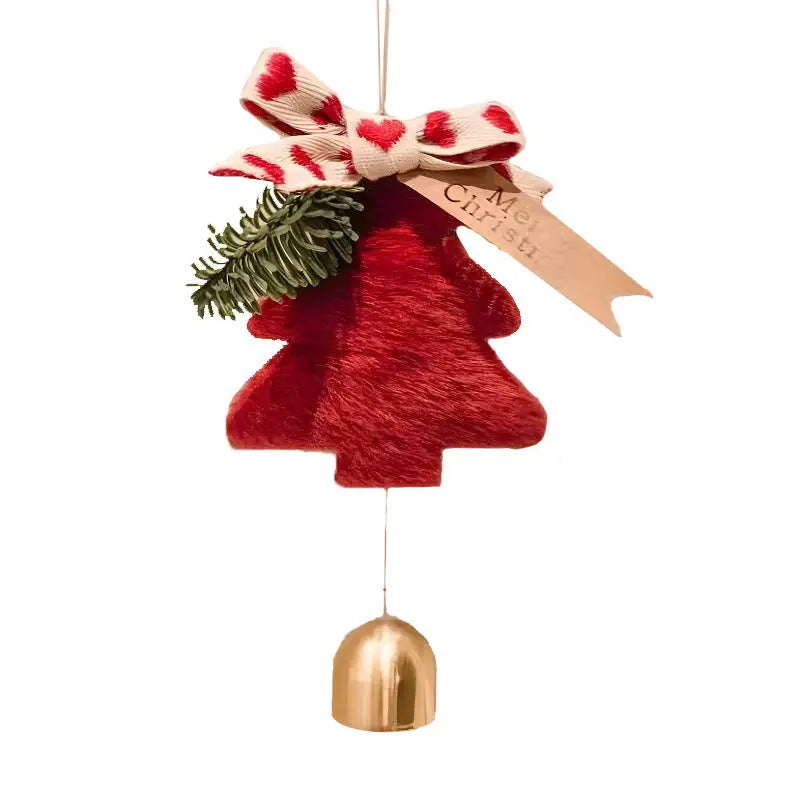 Red Velvet Christmas Tree Ornament with Ribbon and Bell - Festive Holiday Decoration 5 pieces - Occasions > Christmas >