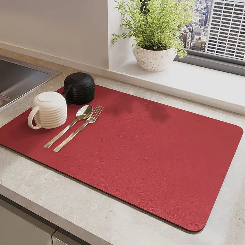 Red Waterproof Quick-Dry Kitchen Mat - Non-Slip Rubber Base Absorbent Technology Fabric 4mm Thick - Home & Garden >
