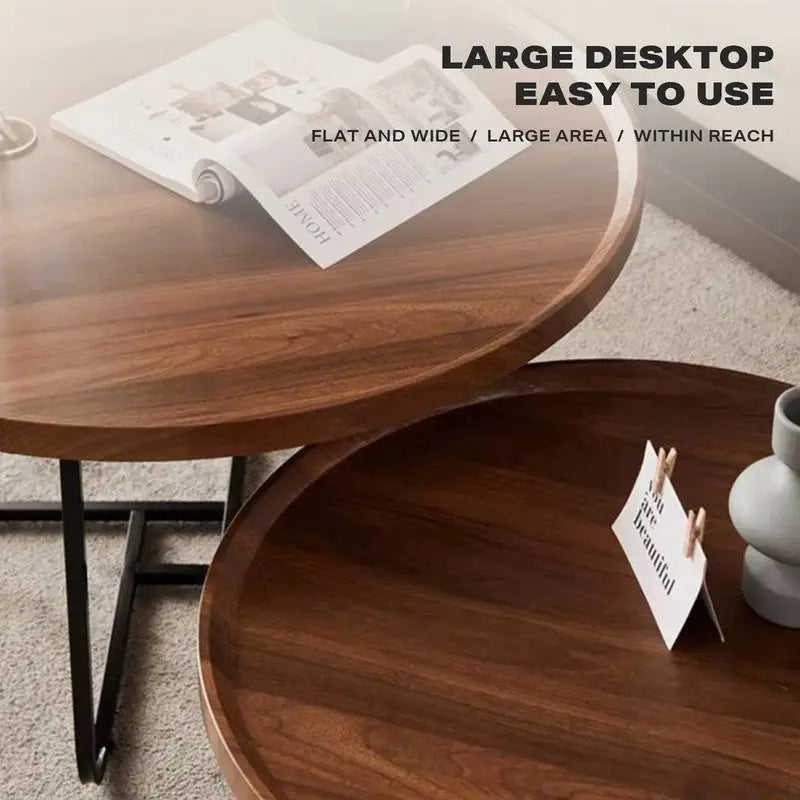 Removable Set of 2 Round Coffee Table Walnut Nesting Side End Table Furniture - Electronics > Computers & Tablets
