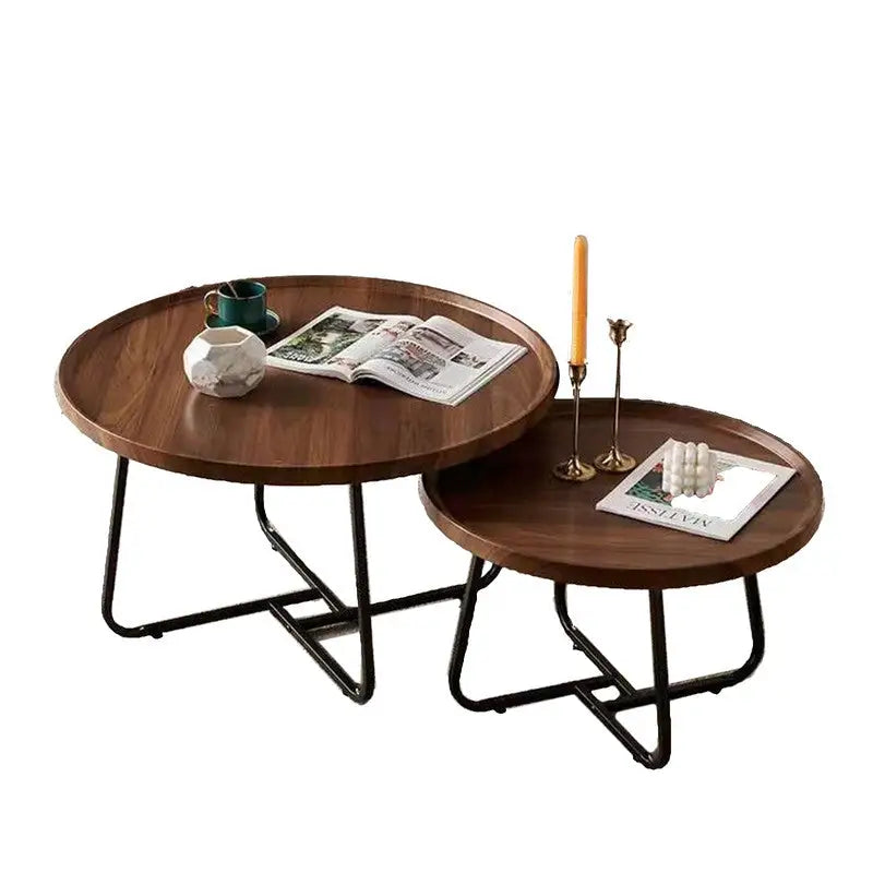 Removable Set of 2 Round Coffee Table Walnut Nesting Side End Table Furniture - Electronics > Computers & Tablets