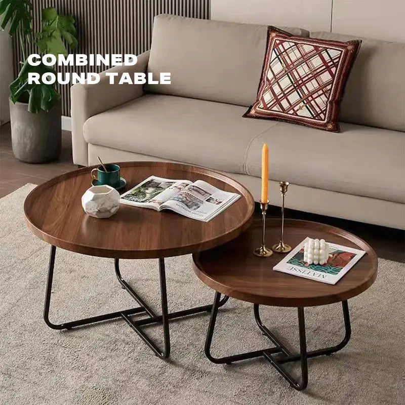 Removable Set of 2 Round Coffee Table Walnut Nesting Side End Table Furniture - Electronics > Computers & Tablets