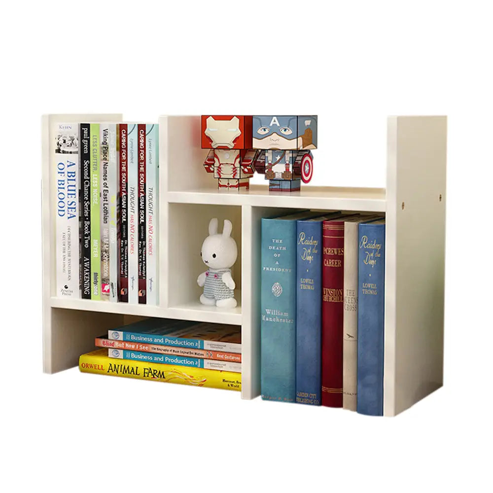 Resize-able Thick Wood Desktop Bookshelf Display Rack Unit(White) - Furniture > Office