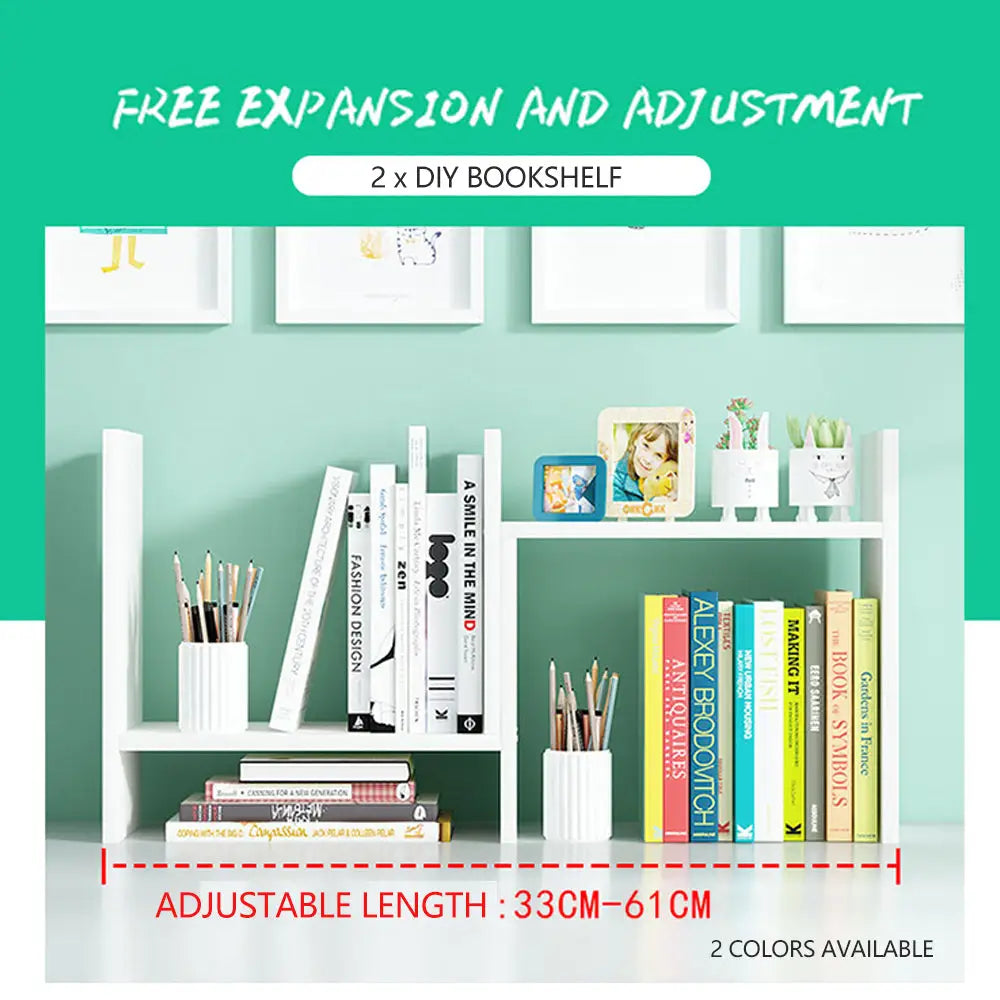 Resize-able Thick Wood Desktop Bookshelf Display Rack Unit(White) - Furniture > Office