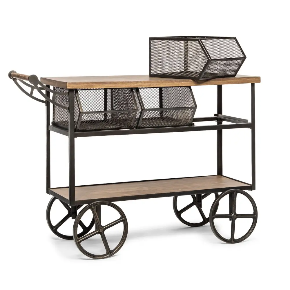 Retro Wooden Kitchen Island Trolley on Wheels with Storage Drawers - Furniture > Dining