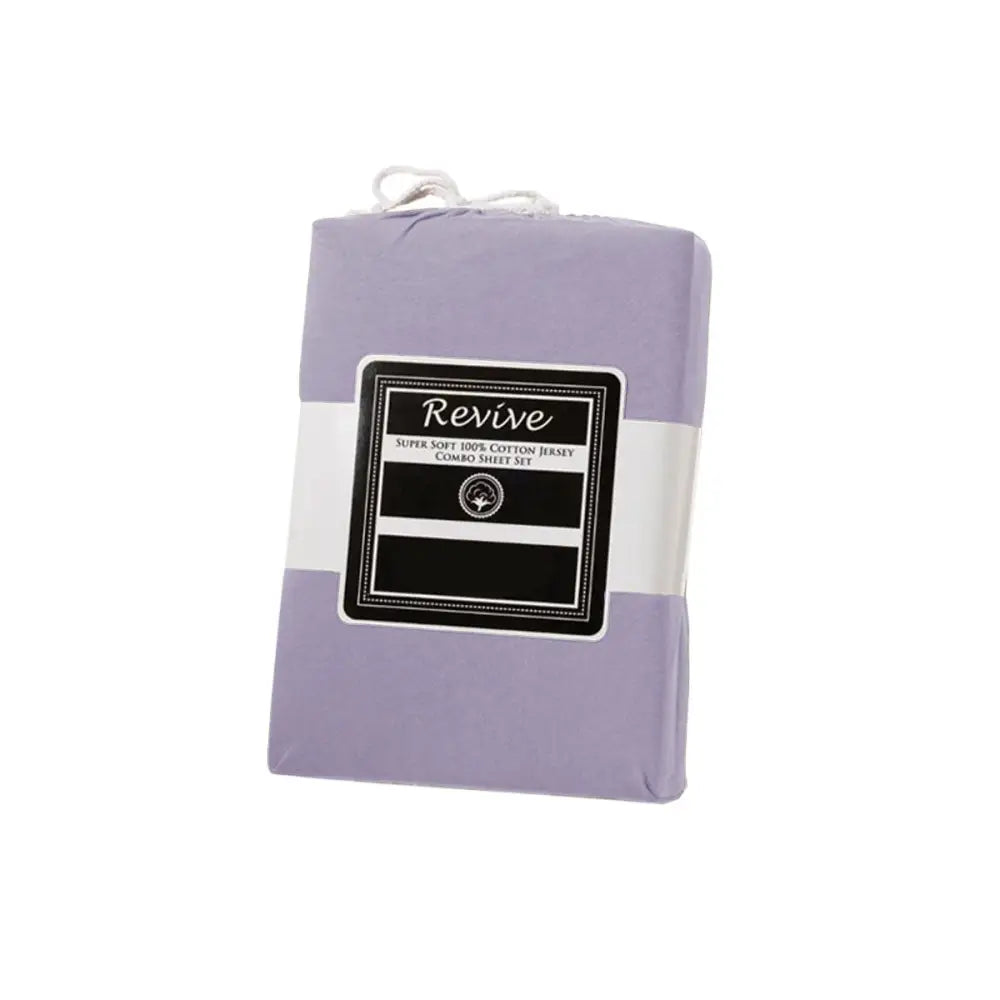 Revive Lilac 100% Cotton Jersey Super Soft Fitted Sheet Combo Set King Single 35cm Wall - Home & Garden > Bedding > Bed