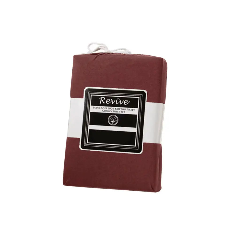 Revive Mahogany Red 100% Cotton Jersey Super Soft Fitted Sheet Combo Set King Single 35cm Wall - Home & Garden >