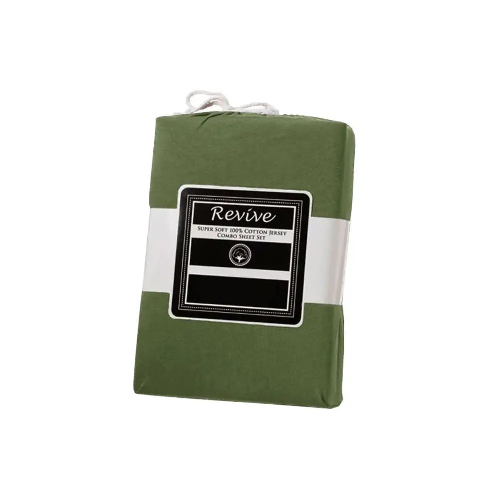 Revive Olive 100% Cotton Jersey Super Soft Fitted Sheet Combo Set Double 38cm Wall - Home & Garden > Bedding > Bed