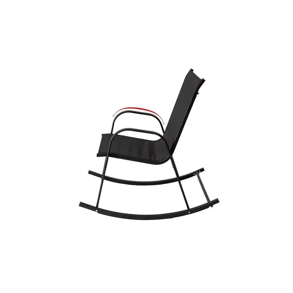 Rocking Chair High Back Rocker Chairs Steel Metal Textilene Fabric-Black - Furniture > Outdoor