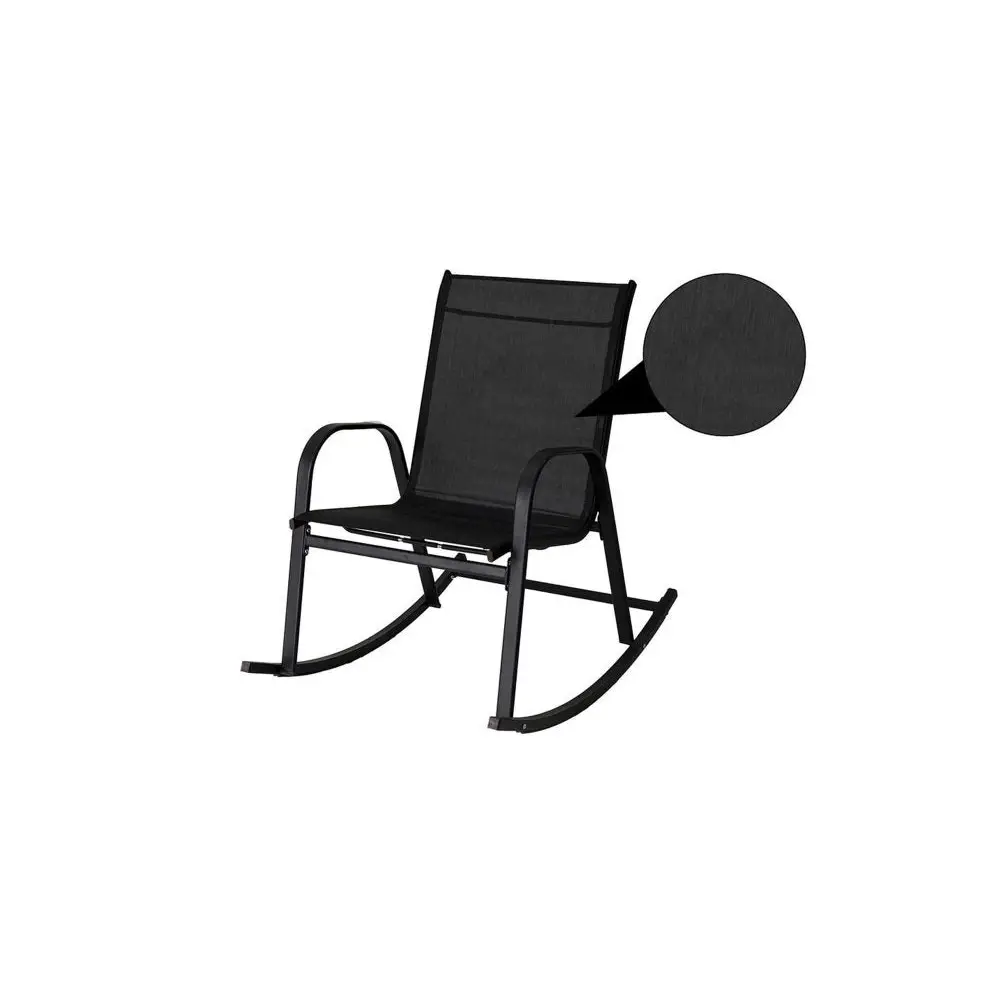 Rocking Chair High Back Rocker Chairs Steel Metal Textilene Fabric-Black - Furniture > Outdoor
