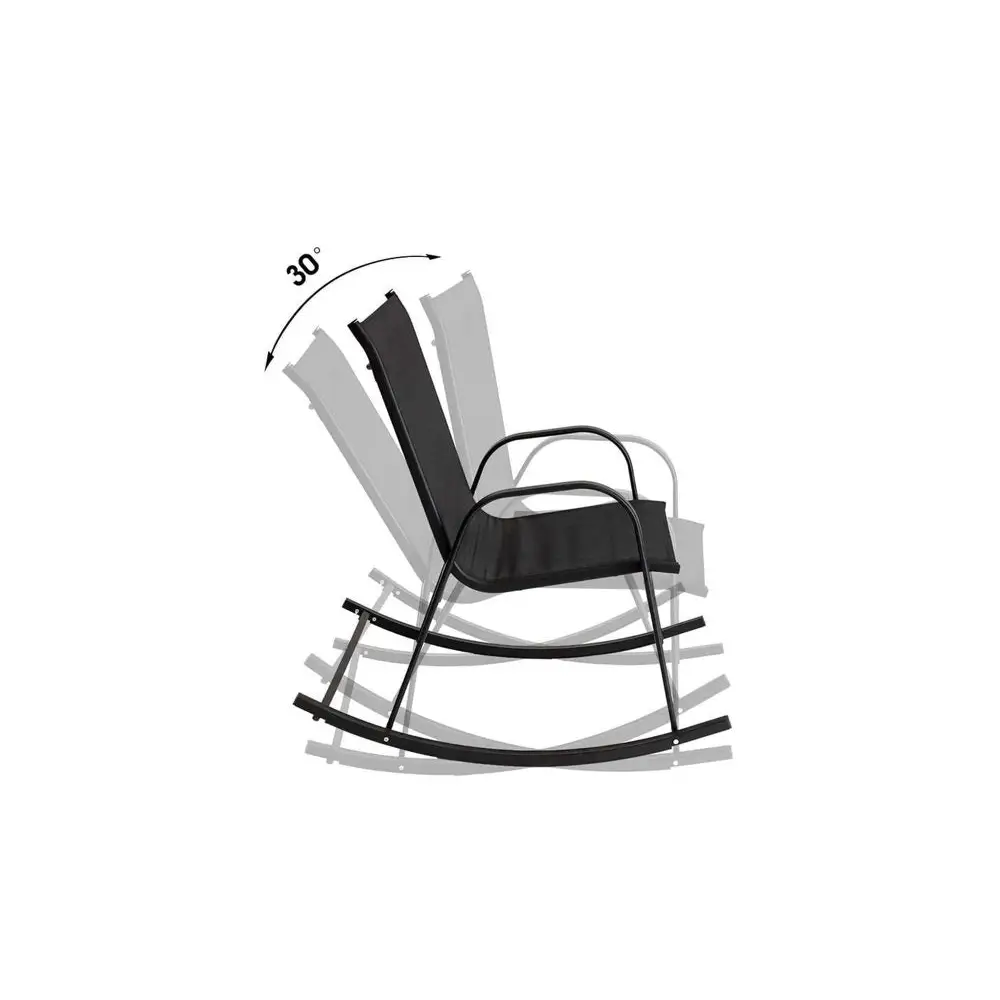 Rocking Chair High Back Rocker Chairs Steel Metal Textilene Fabric-Black - Furniture > Outdoor