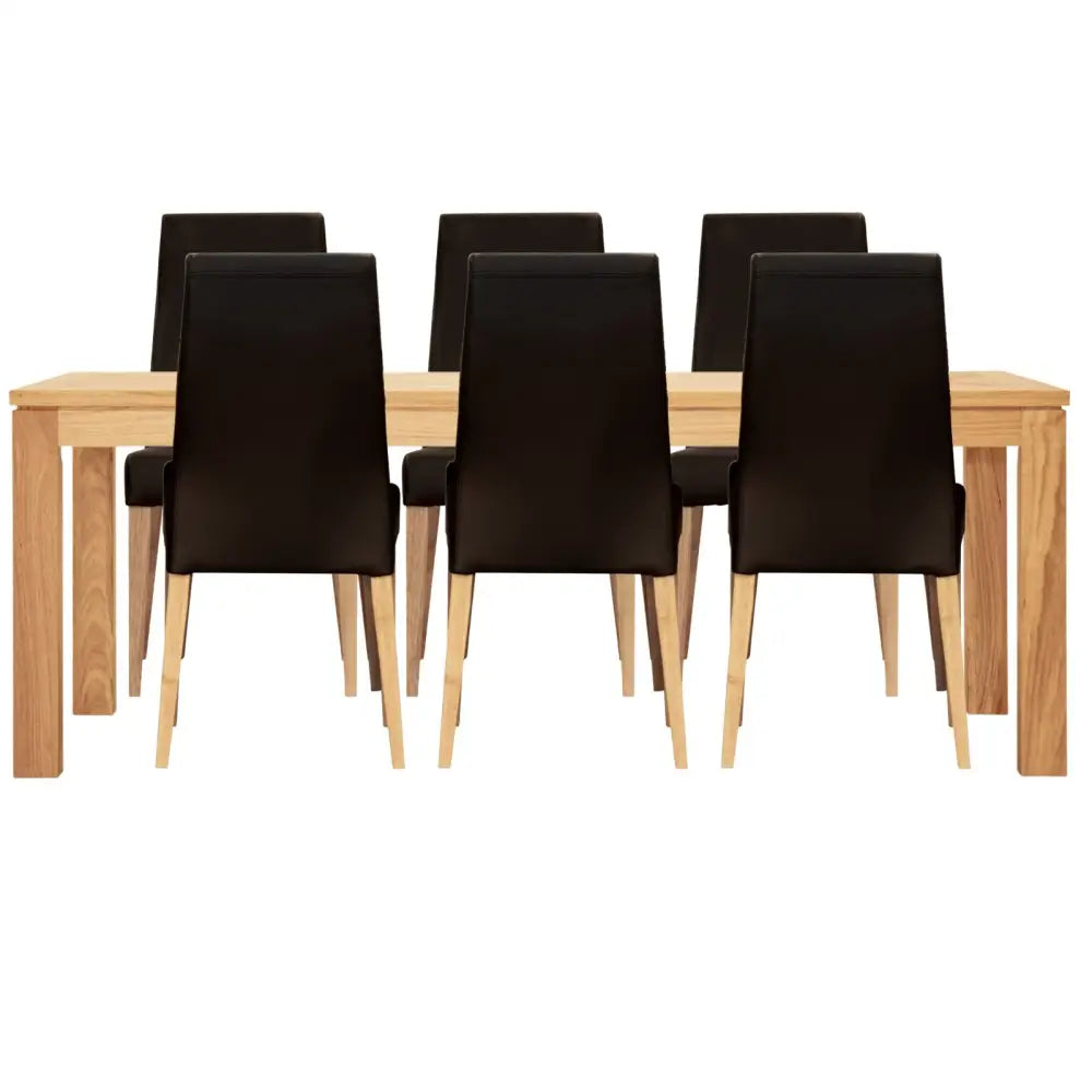 Rosemallow 7pc Dining Set 180cm Table 6 Black PU Chair Solid Messmate Timber - Furniture > Dining