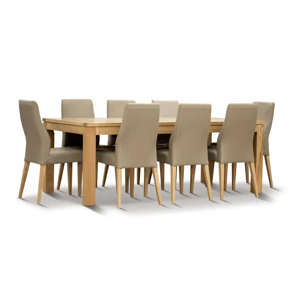 Rosemallow 9pc Dining Set 210cm Table 8 Silver PU Chair Solid Messmate Timber - Furniture > Dining