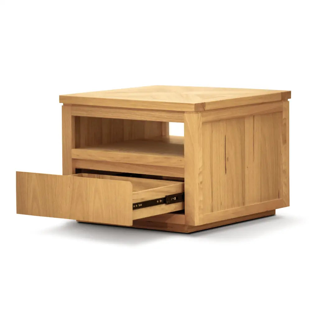 Rosemallow Lamp Side Table 65cm Parquet Top Solid Messmate Timber Wood - Natural - Furniture > Living Room