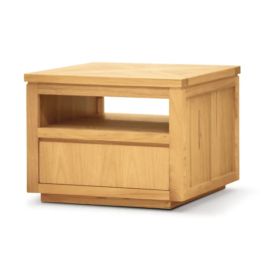 Rosemallow Lamp Side Table 65cm Parquet Top Solid Messmate Timber Wood - Natural - Furniture > Living Room