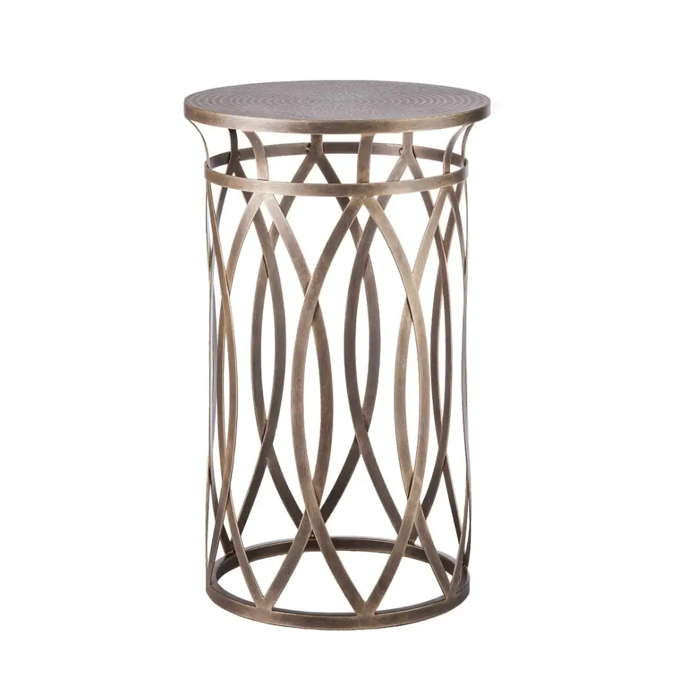 Round Iron Side Table with Cross Legs in Brass Finish - Furniture > Living Room