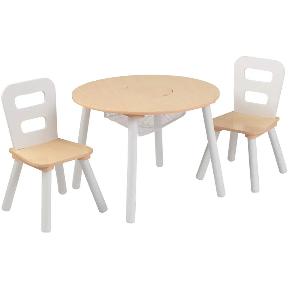Round Table and 2 Chair Set for children (White Natural) - Baby & Kids > Kid’s Furniture