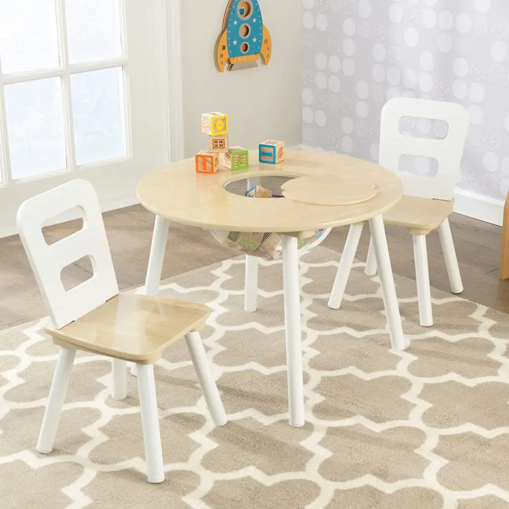Round Table and 2 Chair Set for children (White Natural) - Baby & Kids > Kid’s Furniture