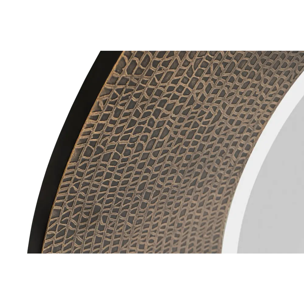 Round Wall Mirror with Croc Pattern Frame in Gold Black Finish - Furniture > Living Room