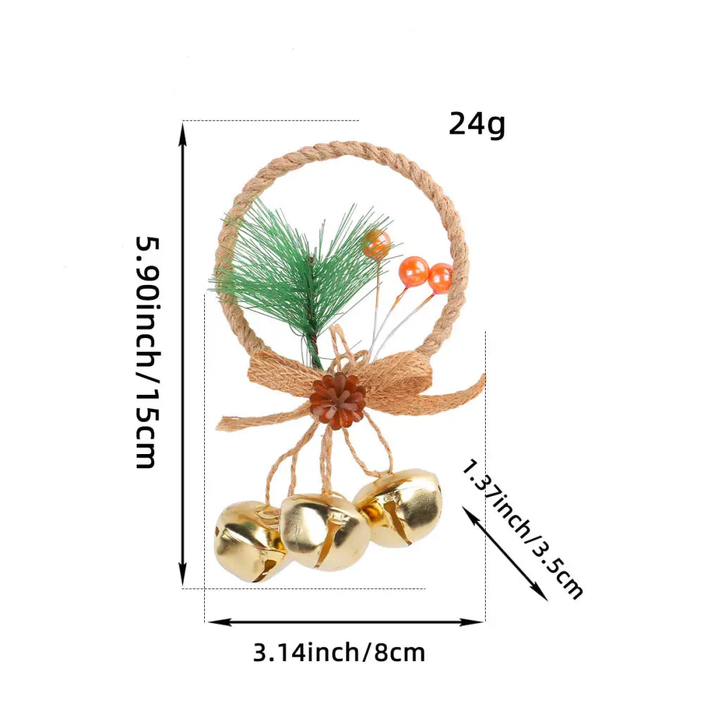 Rustic Christmas Ring Ornament with Gold Bells and Pinecones - Holiday Hanging Decor 10 pieces - Occasions > Christmas