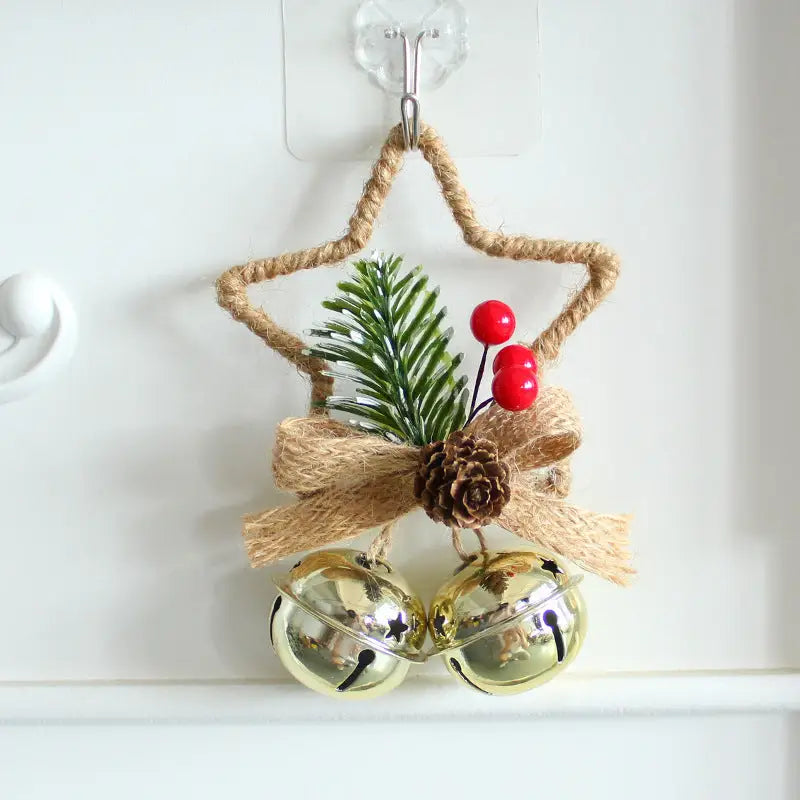 Rustic Christmas Star Ornament with Pinecone Berries and Bells - Holiday Home Decor (10 pieces) - Occasions > Christmas