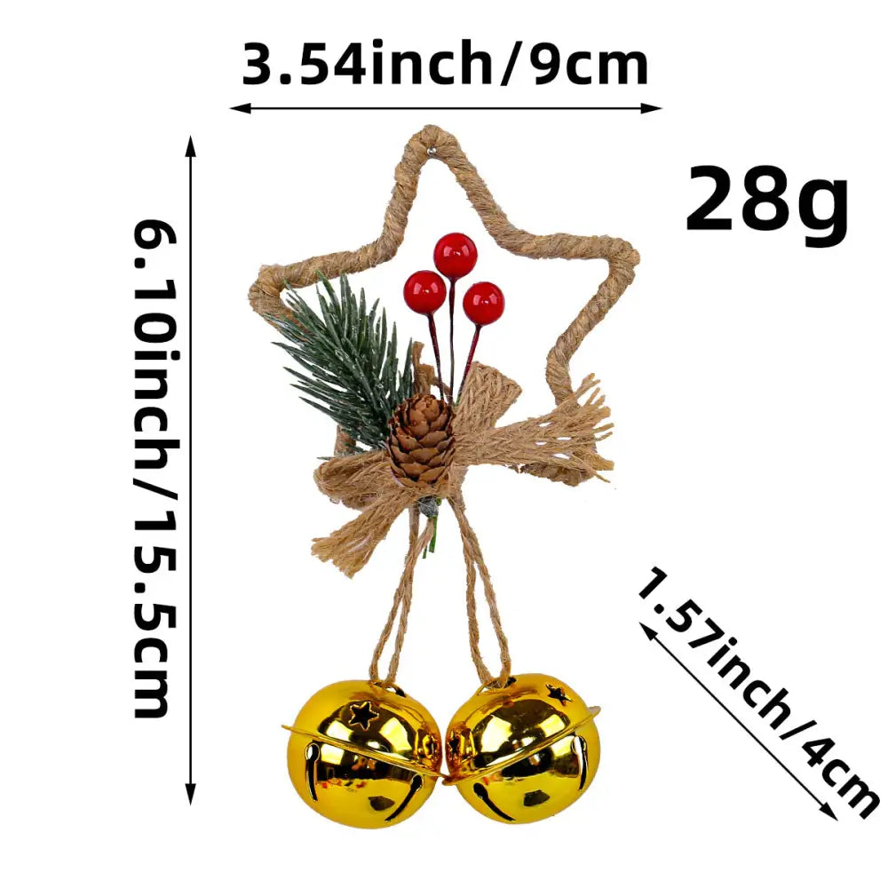 Rustic Christmas Star Ornament with Pinecone Berries and Bells - Holiday Home Decor (10 pieces) - Occasions > Christmas