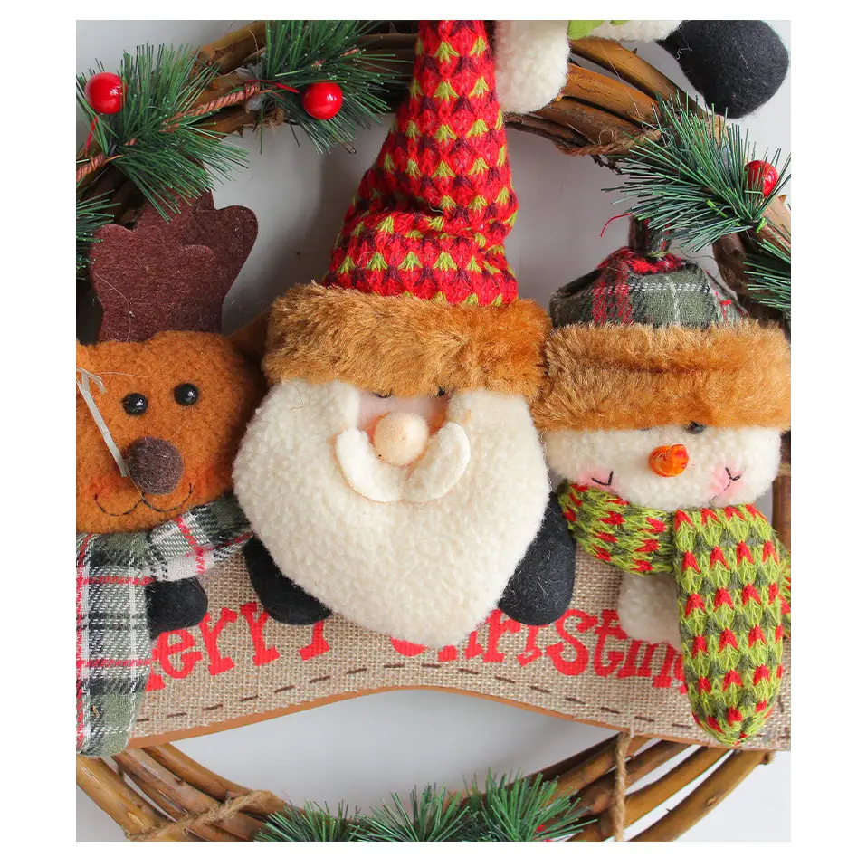 Rustic Christmas Wreath with Santa Reindeer and Snowman - Holiday Door Decoration - Occasions > Christmas > Christmas