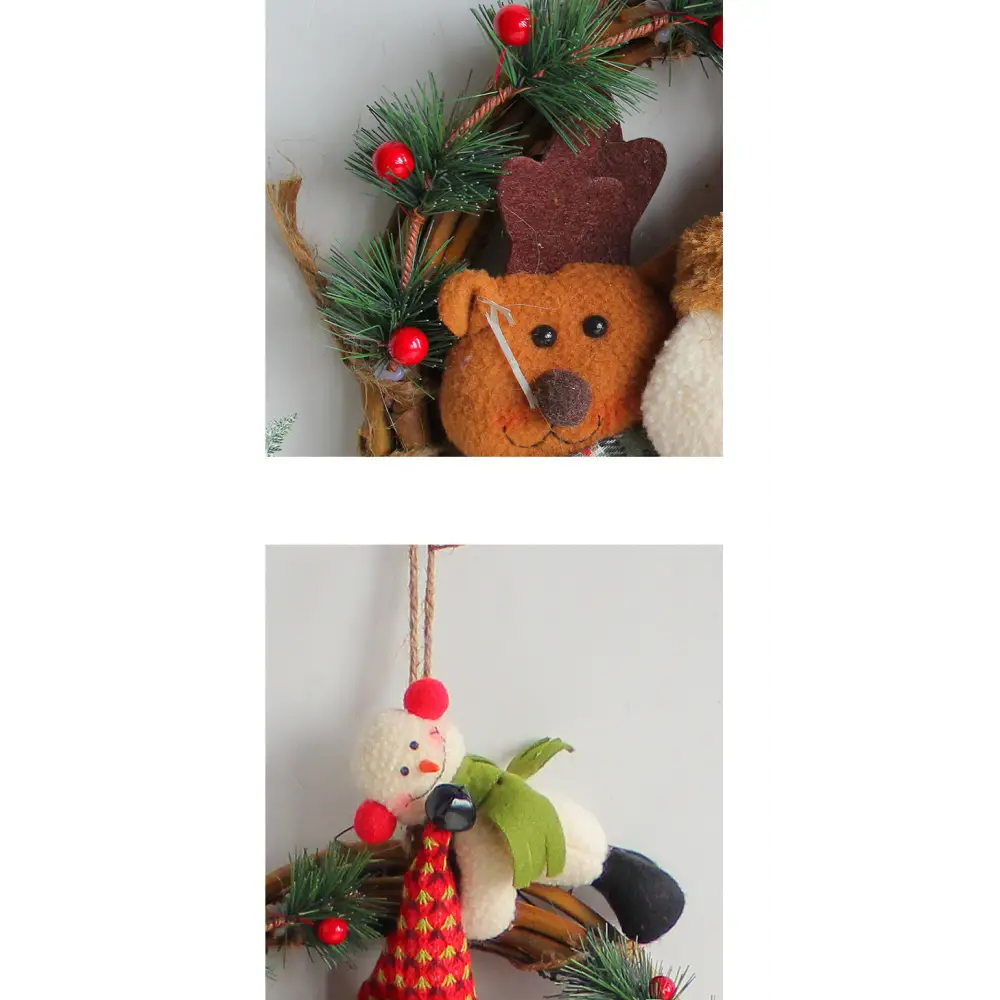 Rustic Christmas Wreath with Santa Reindeer and Snowman - Holiday Door Decoration - Occasions > Christmas > Christmas