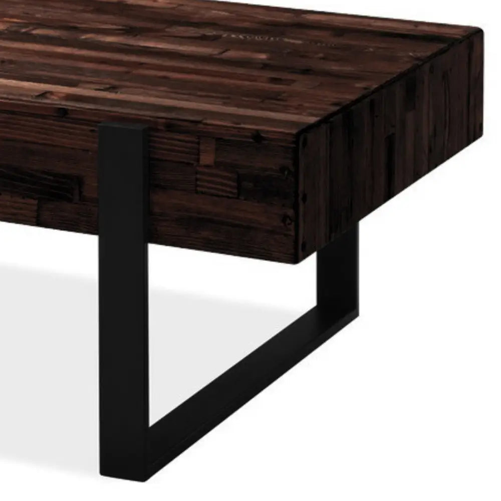 Rustica 120cm Coffee Table with Metal Leg Pine Wood Top Black - Furniture > Living Room