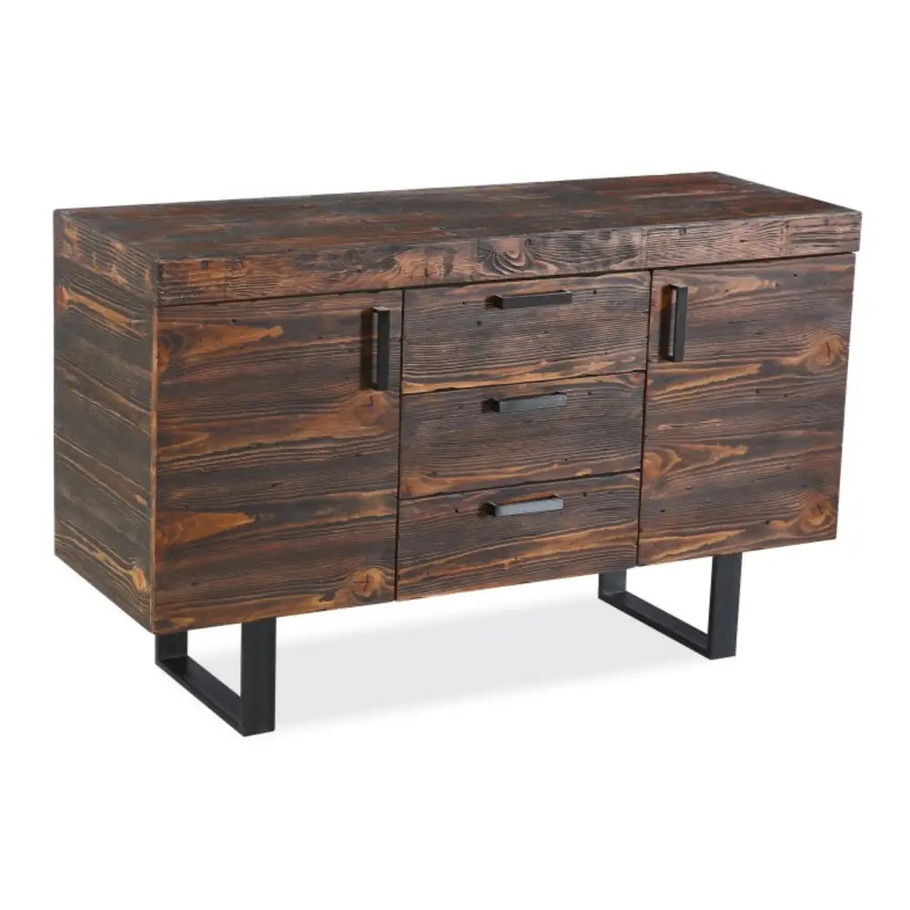 Rustica 150cm Buffet Table Solid Pine Wood 3 Drawer 2 Door Black - Furniture > Living Room