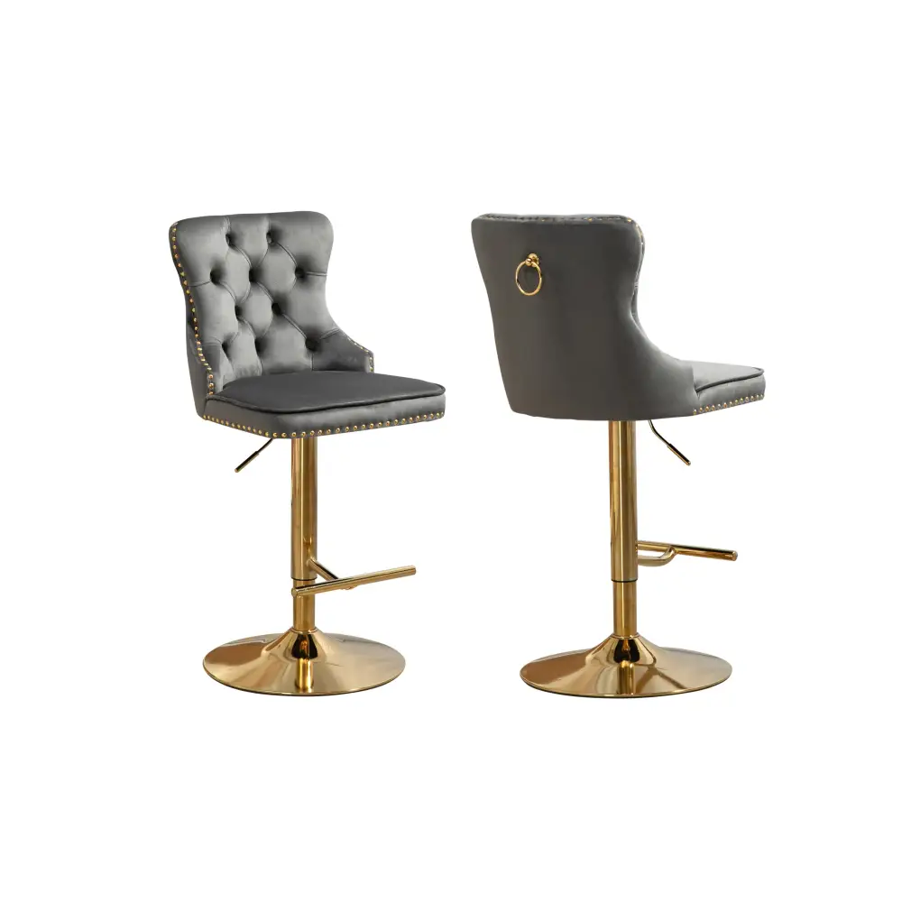Sahara Dark Grey Barstool with Gold Stand -Set of 2 - Furniture > Bar Stools & Chairs > Table & Bar Stools