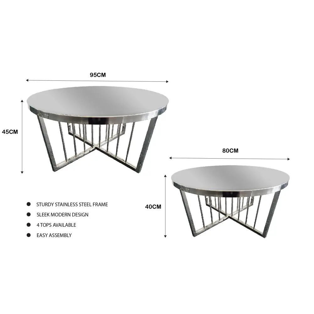 Salina Coffee Table 80cm Silver Base - Mirror Glass - Furniture > Living Room
