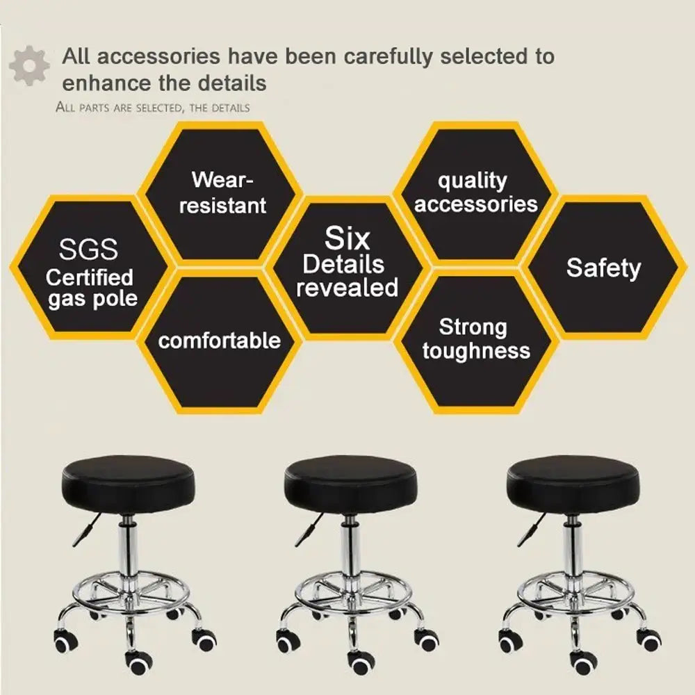 Salon Chair Bar Swivel Stool Office Roller Wheels Portable Height Adjust Leather BS8401(x2) - Furniture > Bar Stools &