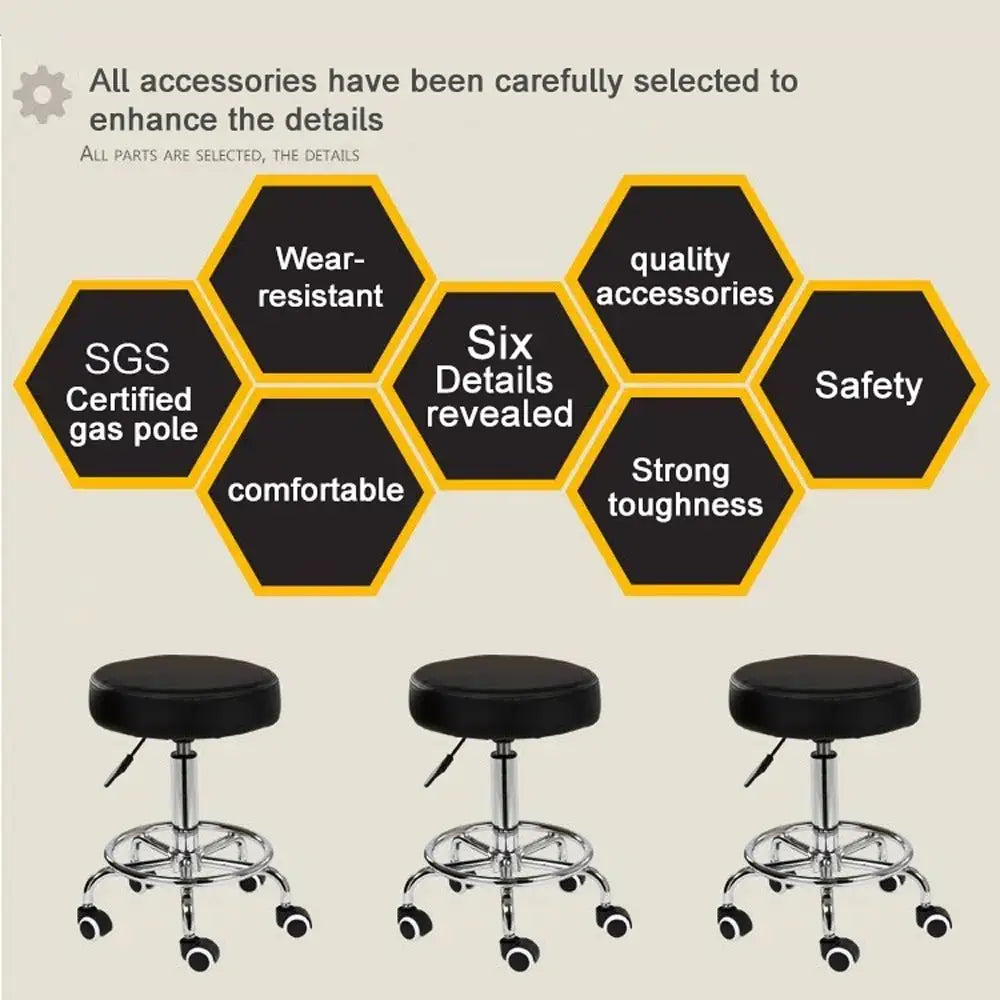 Salon Chair Bar Swivel Stool Office Roller Wheels Portable Height Adjust Leather BS8401 - Furniture > Bar Stools &