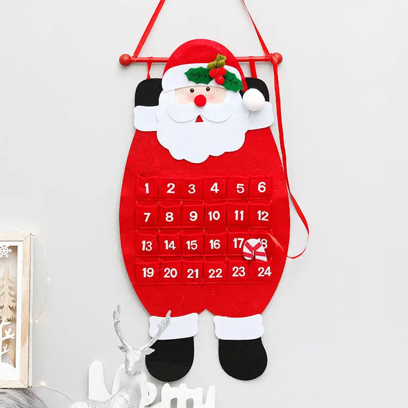 Santa Claus Advent Calendar - Felt Christmas Countdown with 24 Pockets for Kids - Occasions > Christmas > Christmas