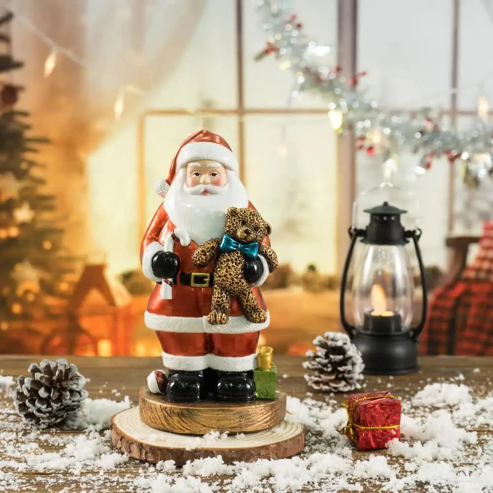Santa Claus Figurine with Bear - 18cm Festive Resin Christmas Decoration - Occasions > Christmas > Christmas Decorations